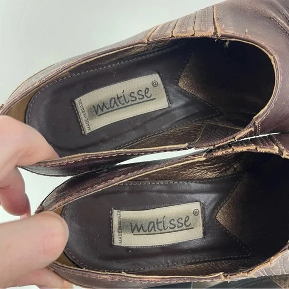 MATISSE Vintage Brown Leather Western Pointed Toe Slip On Heel Mule Ankle Boots - Picture 13 of 13